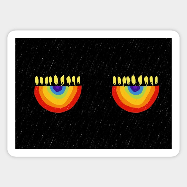 Rainbow Chanukiah Black Fitted Mask Design Sticker by TillaCrowne